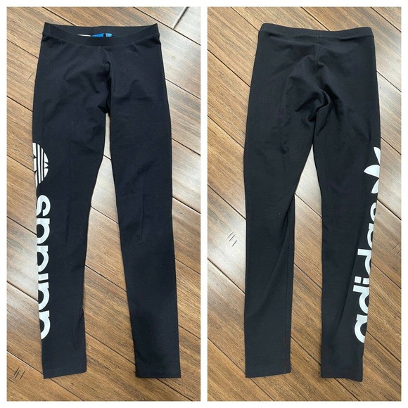 Adidas Trefoil Linear Logo Black Leggings - Picture 2 of 7